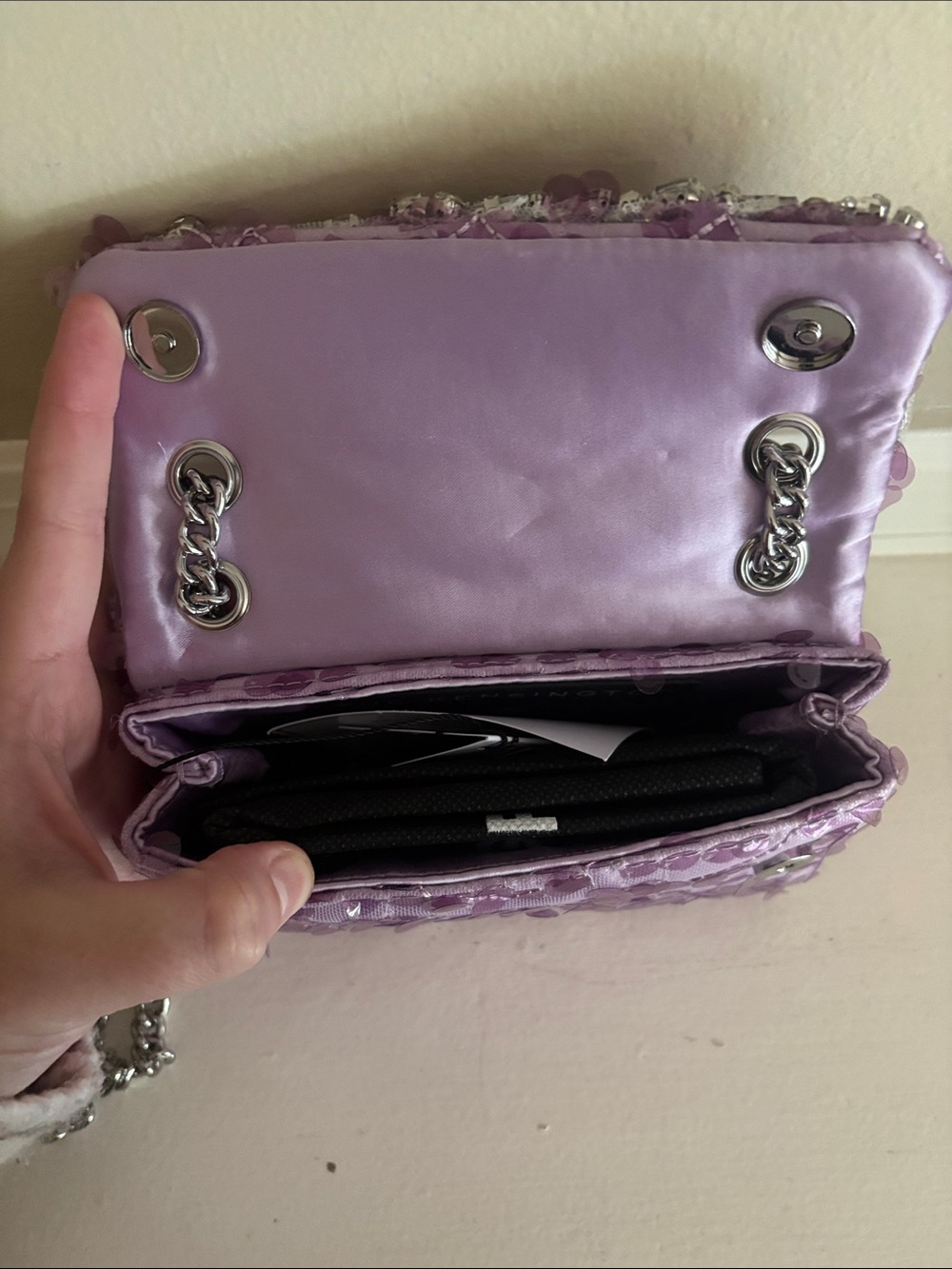 NWT Kurt Geiger Kensington embellished crossbody in light pastel purple sequin - Picture 5 of 8